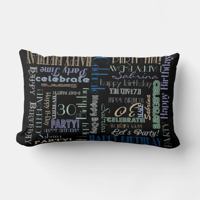 Birthday Celebration! Cool Custom NAME and AGE Lumbar Cushion (Front)