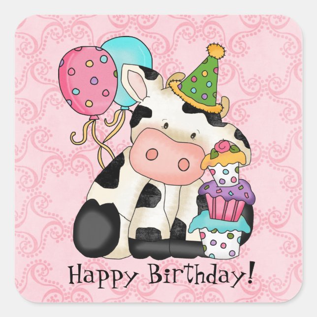 Birthday Celebration Cow Sticker (Front)
