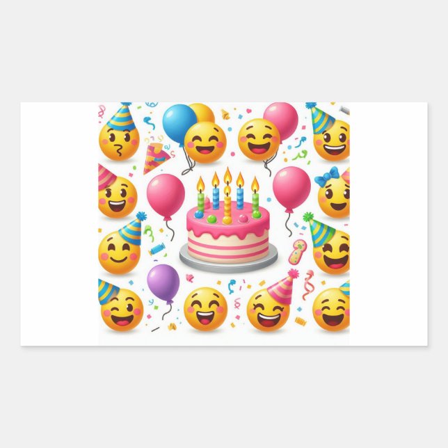 Birthday Celebration Emoji Set Rectangular Sticker (Front)