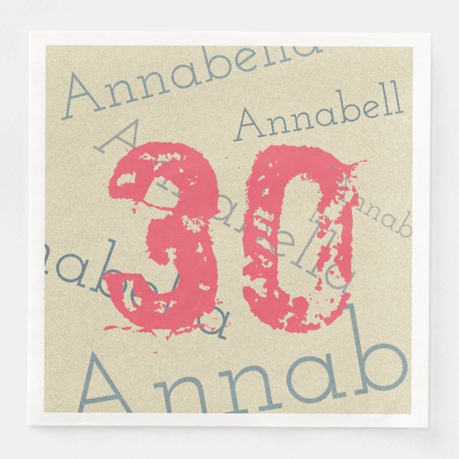 Birthday Celebration Pink 30 Custom Name and Age Napkin (Front)