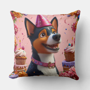 Birthday Celebration With Happy Dog Cushion