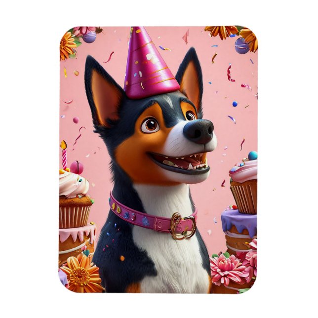 Birthday Celebration With Happy Dog Magnet (Vertical)