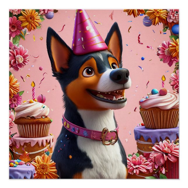 Birthday Celebration With Happy Dog Poster (Front)