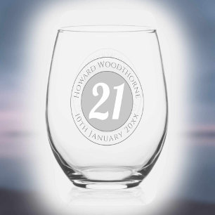 Birthday Celebration with Name, Age, & Birthday Stemless Wine Glass