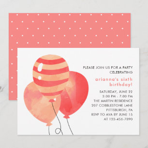 Birthday Celebration with Pretty Dots and Balloons Invitation