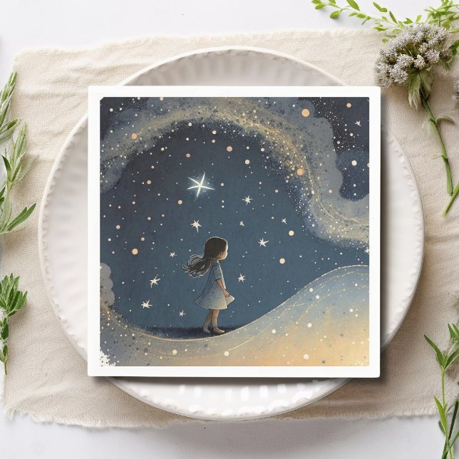 Birthday Celestial Star Watercolor Girl Modern Napkin (Creator Uploaded)