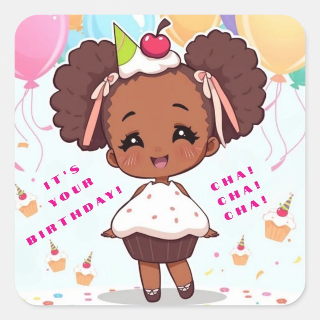 Birthday Cha Cha Cha Square Sticker (Front)