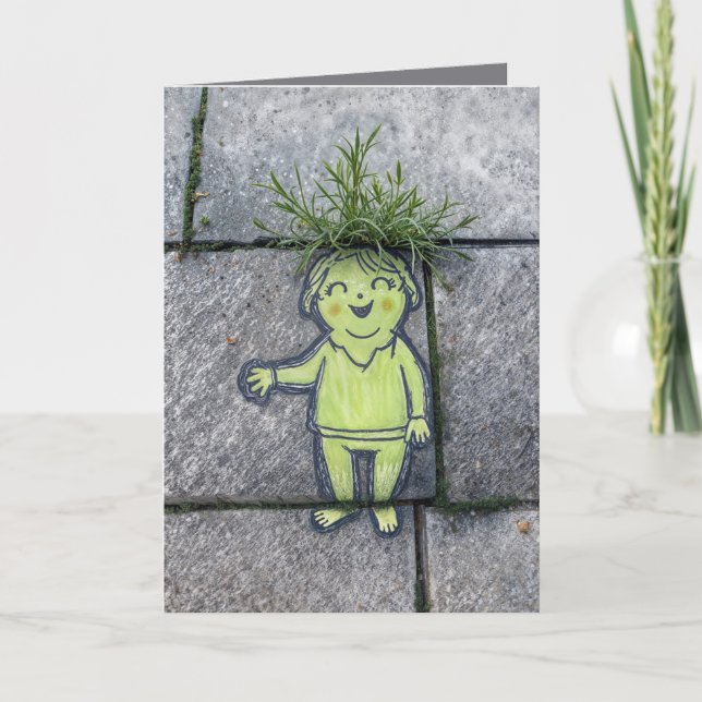 Birthday Chalk Doodle Street Art of a Happy Woman Card (Front)