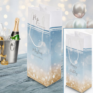 Birthday champagne light blue sparkling gold  wine gift bag