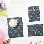 Birthday charcoal grey white name script wrapping paper sheet<br><div class="desc">A charcoal grey background,  white coloured text. Personalise and add a name and age.  A modern hand lettered style script.</div>