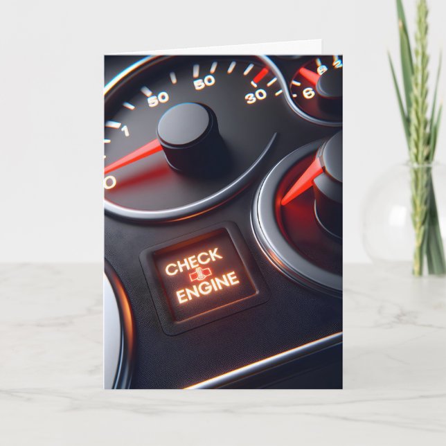 Birthday Check Engine Light Humour Card (Front)