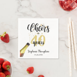 Birthday CHEERS TO YEARS Black Gold Script Napkin