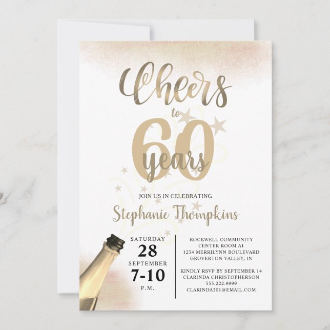 Birthday CHEERS TO # YEARS Gold Script Invitation (Front)