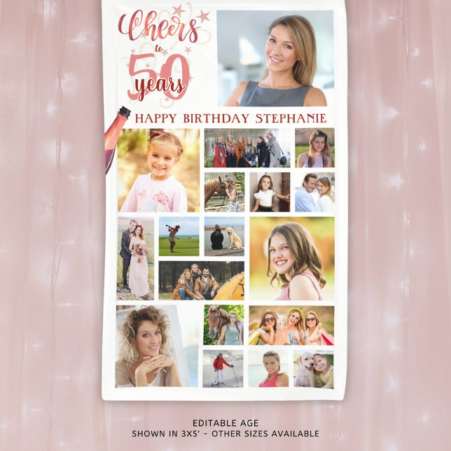 Birthday CHEERS TO # YEARS Rose Gold Photo Collage Banner (Creator Uploaded)