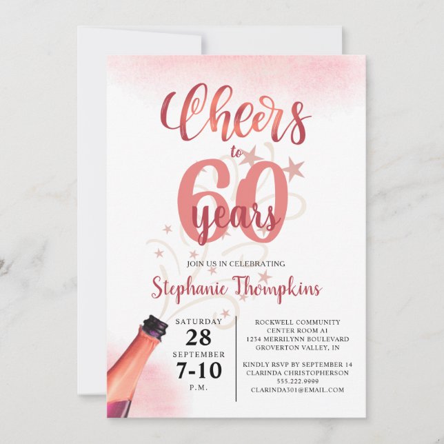 Birthday CHEERS TO # YEARS Rose Gold Script Invitation (Front)