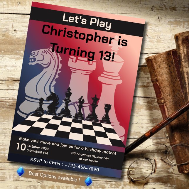 Birthday Chess Party Invitation Fun Game Theme (Creator Uploaded)