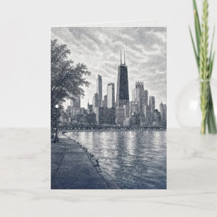 Birthday Chicago Skyline in Pointillist Art Card