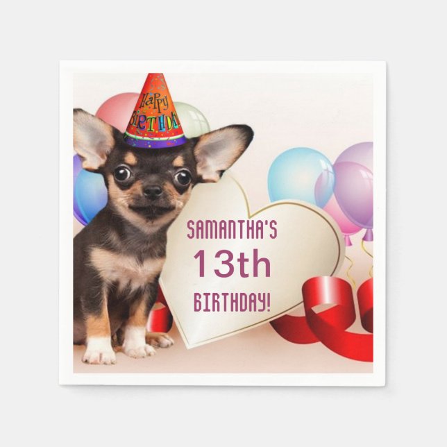 Birthday Chihuahua dog paper napkins (Front)