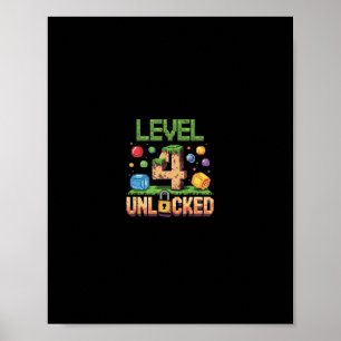 Birthday Children's Shirt Level 4 Unlocked 4  Poster