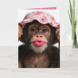 Birthday Chimpanzee Wearing Pink Lipstick Card