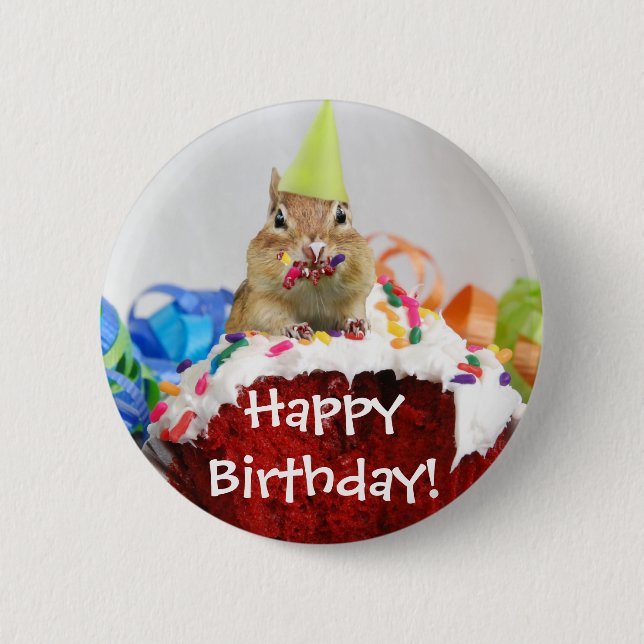 Birthday Chipmunk 6 Cm Round Badge (Front)