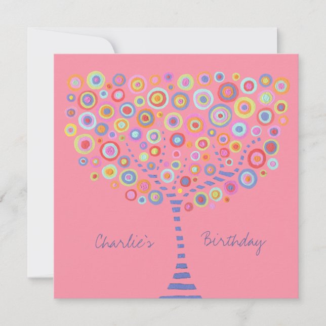 Birthday Circle Tree Retro Personalised Invitation (Front)