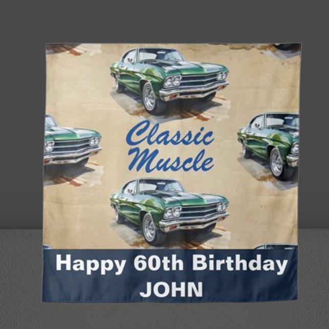 Birthday Classic Muscle Car backdrop Tapestry (Unleash your creativity and bring this retro illustration to life for a day to remember. )