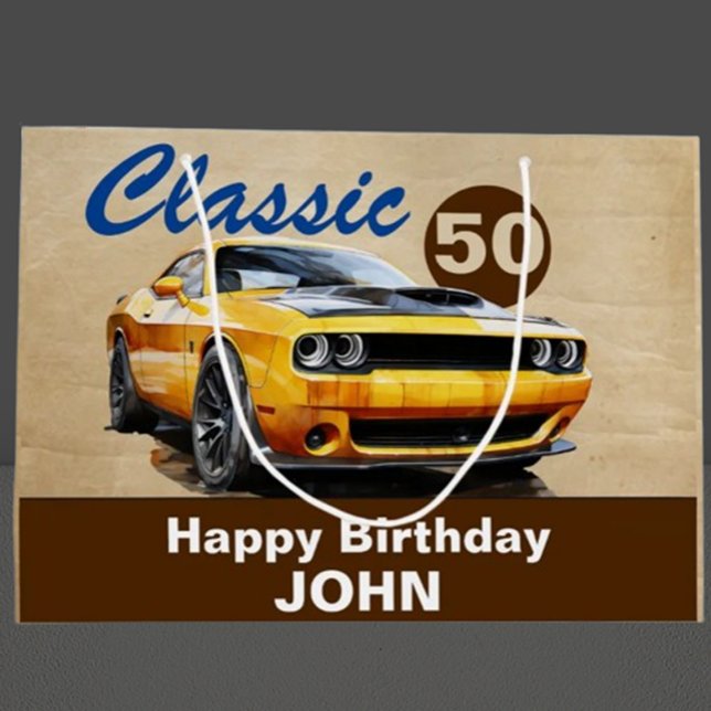 Birthday, Classic Muscle Car Large Gift Bag (Celebrate in style with our classic muscle car large gift bag!)