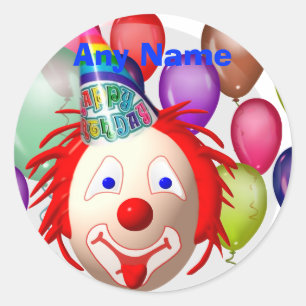 Birthday clown, Any Name Classic Round Sticker