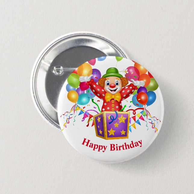 Birthday Clown Button Pin (Front & Back)