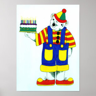 Birthday clown teddy bear poster