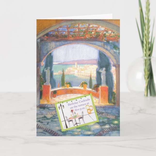 BIRTHDAY COCKTAILS ON THE TERRACE OF THE VILLA   CARD (Front)