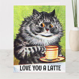 BIRTHDAY COFFEE CAT ART LOVE BIG CARD CARDS