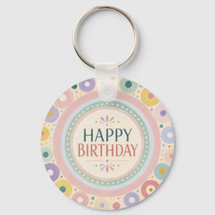 Birthday Colorful Retro Circle Pattern Key Ring