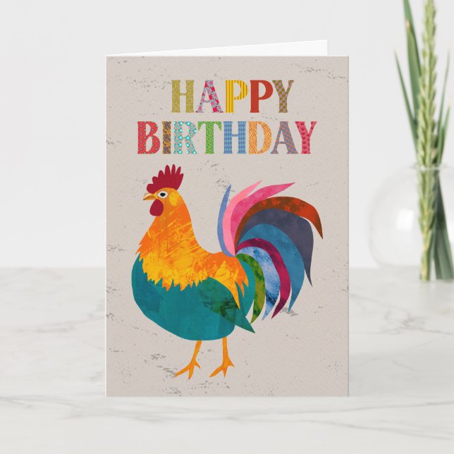 Birthday Colorful Rooster Card (Front)