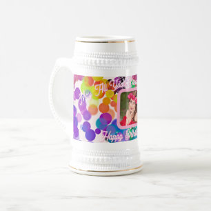 Birthday Colourful Bokeh Pink Photo Jumbo Gold Beer Stein