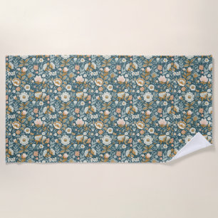 Birthday Colourful Floral In Blue, Brown, and Beig Beach Towel