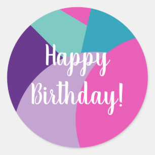 Birthday Colourful Happy Birthday Hot Pink Purple Classic Round Sticker
