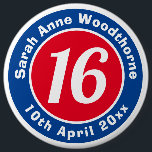 Birthday Commemoration with Name, Age, & Date 6 Cm Round Badge<br><div class="desc">Commemorate a significant birthday with a badge which is decorated with the name of the recipient,  as well as their age,  and date of birth. 16th birthday gift.</div>