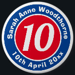 Birthday Commemoration with Name, Age, & Date 6 Cm Round Badge<br><div class="desc">Commemorate a significant birthday with a badge which is decorated with the name of the recipient,  as well as their age,  and date of birth.</div>
