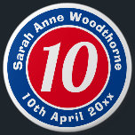 Birthday Commemoration with Name, Age, & Date 6 Cm Round Badge<br><div class="desc">Commemorate a significant birthday with a badge which is decorated with the name of the recipient,  as well as their age,  and date of birth.</div>