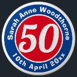 Birthday Commemoration with Name, Age, & Date 6 Cm Round Badge<br><div class="desc">Commemorate a significant birthday with a badge which is decorated with the name of the recipient,  as well as their age,  and date of birth.</div>