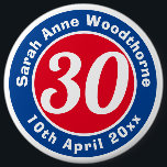Birthday Commemoration with Name, Age, & Date 6 Cm Round Badge<br><div class="desc">Commemorate a significant birthday with a badge which is decorated with the name of the recipient,  as well as their age,  and date of birth.</div>