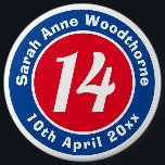 Birthday Commemoration with Name, Age, & Date 6 Cm Round Badge<br><div class="desc">Commemorate a significant birthday with a badge which is decorated with the name of the recipient,  as well as their age,  and date of birth.</div>