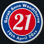 Birthday Commemoration with Name, Age, & Date 6 Cm Round Badge<br><div class="desc">Commemorate a significant birthday with a badge which is decorated with the name of the recipient,  as well as their age,  and date of birth.</div>