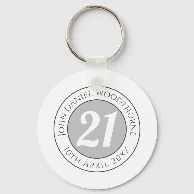 Birthday Commemoration with Name, Age, & Date Key Ring (Front)