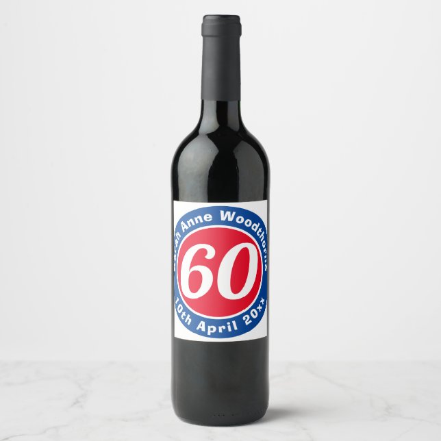 Birthday Commemoration with Name, Age, & Date Wine Label (Front)