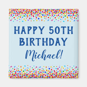 Birthday Cool Blue Colourful Confetti Magnet