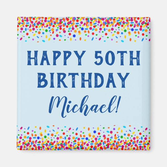 Birthday Cool Blue Colourful Confetti Magnet (Front)
