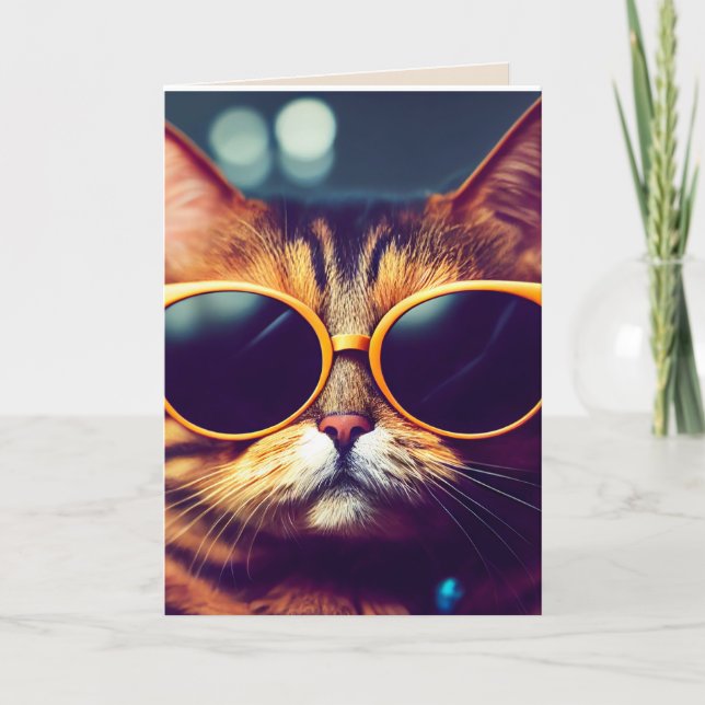 BIRTHDAY COOL CAT SUNGLASSES GREETING CARDS (Front)